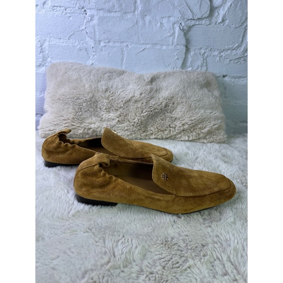 Tory Burch Suede Loafers Tan Brown Scrunch Back Square Toe Flats Shoes Size 8 - Picture 5 of 8
